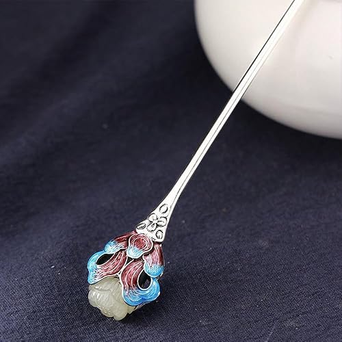 Miniatura 5 de Hotan Jade S925 Horquilla plateada con perla y flor de ciruelo chino estilo Hanfu palillos de pelo retro hechos a mano, accesorios para el cabello