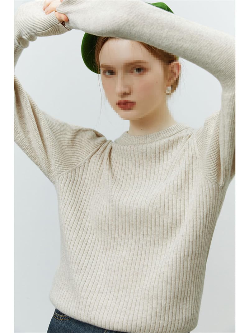 Maglione da donna in lana con scollo rotondo lavorato a maglia autunno e inverno tinta unita maniche lunghe maglioni pullover