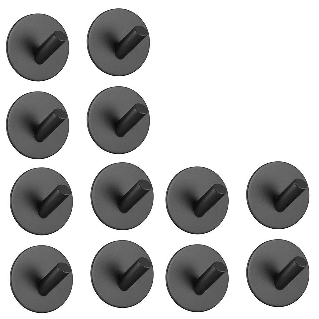 DXTFDHB Self Adhesive Hooks, Pack 12 Stainless Steel Towel Hook, for Kitchen/Bathroom/Office/Closet(Black2)