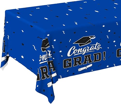 Miniatura 6 de Gatherfun Decoraciones de graduación 2026, mantel de graduación Gongrats para suministros de fiesta de graduación, 3 manteles azules de clase, 54 x
