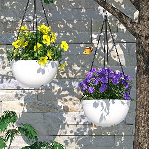 Zmtech 2 Packs 11 Inch Hanging Planter (White) For Indoor And Outdoor Plants Hemispheric Flower Pot Thickened Plant Pot With Drainage Holes For Garden Home #TOP5