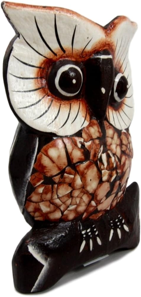 BALIKRAFT Hand Made Wood Artisans Burung Hantu Forest Owl Family Set of 3 Decorative Figurines 6" H