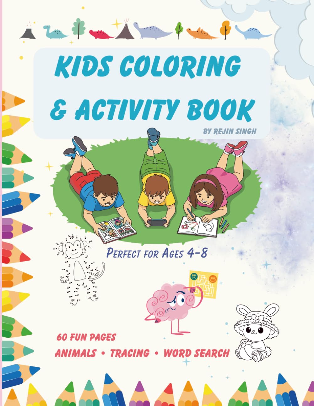 Kids Coloring & Activity Book: Animals, Tracing and Word Search