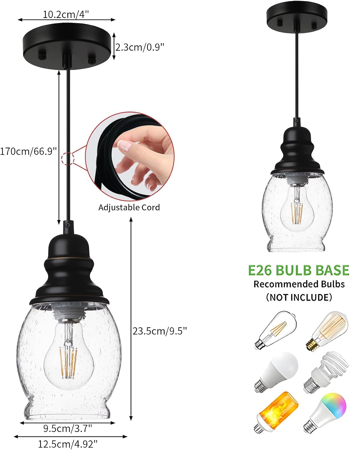 wilon pendant lights for kitchen island, seeded glass mini pendant light fixtures farmhouse pendant lighting metal black pendant light over kitchen island sink dining table 1-light globe