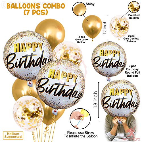 Image of Party Propz Foil Ballons for Birthday Decorations Items - Set of 7 Pcs, Birthday Balloons for Decoration | Printed Foil Balloons with Golden Confetti Balloons | Happy Birthday Decoration for Girls