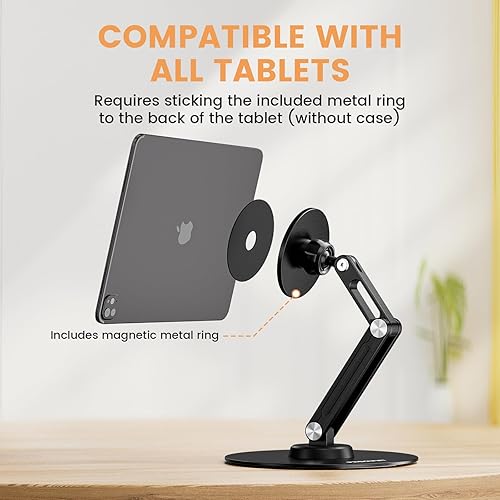 Miniatura 4 de Soporte magnético para iPad, soporte plegable de aleación de aluminio para escritorio, soporte giratorio ajustable de 360, accesorios portátiles