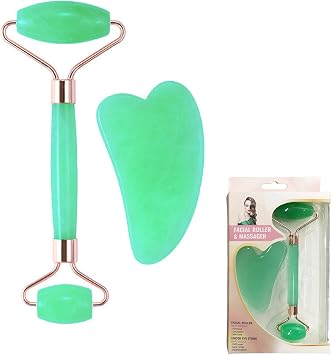 Facial Massage Roller, Facial Roller, Natural Stone Jade Roller, Natural Rose Quartz Roller, Cassa Relieves Wrinkles and Aging, Anti-Wrinkle, Swelling, Reduces Dark Under Eyes