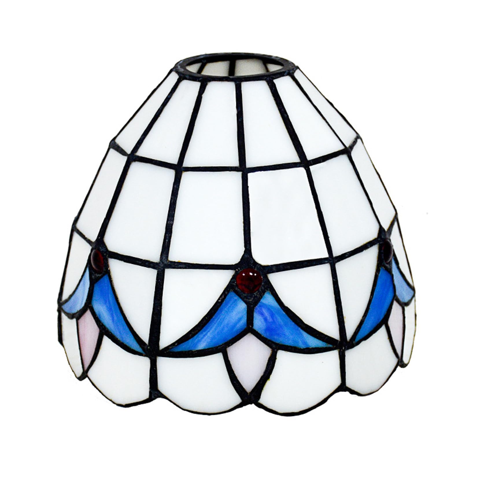 8-Inch Tiffany Style Lampshade Replacement Only, White Stained Glass Lamp Shade for Table Lamps Pendant Lamps Wall Lights Ceiling Lamps,Large Hole