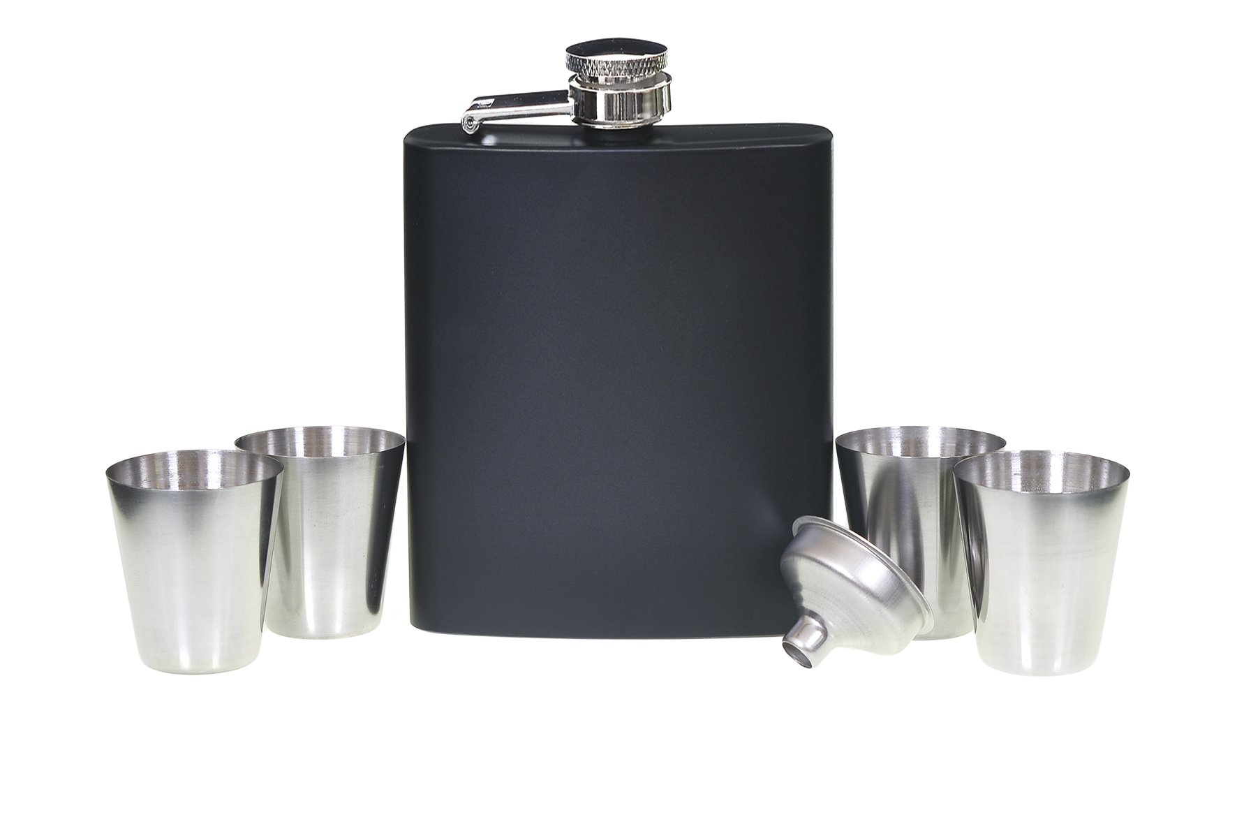 Engraved Personalised 8oz Matte Black Hip Flask Set with Funnel and 4 Shot Glasses - Gifts for Men - Wedding Favour Birthday Gift
