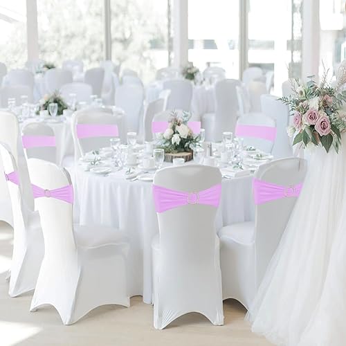 Miniatura 5 de WJWHQ 100 cintas elásticas de elastano para silla, lazos elásticos para silla, lazos con hebilla deslizante para bodas, fiestas, recepciones,