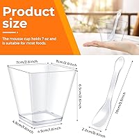 Vista 2 de Oomcu 50 Pack 7oz Square Clear Plastic Dessert Cups & Spoons – Disposable Mini Parfait Cups for Yogurt, Ice Cream, Jello, Candy, Salad, Appetizers
