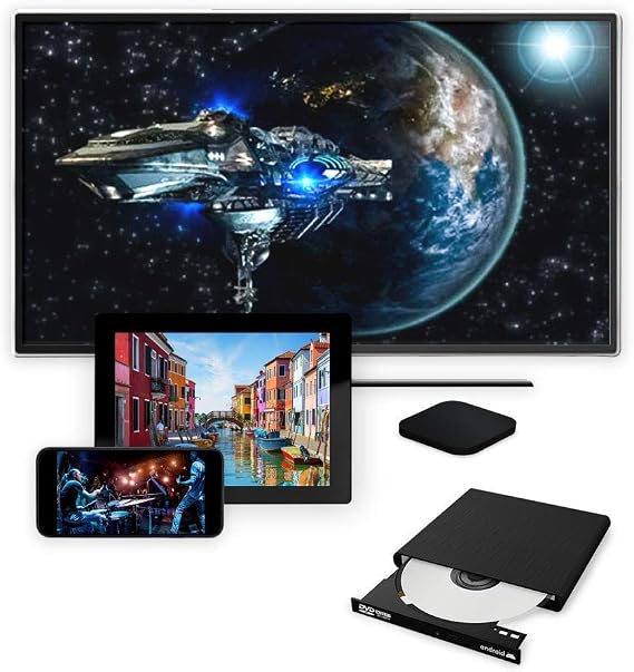 archgon External CD DVD Drive Support Android TV, Smartphone, Tablet and Projector | Free Android APP Available | Windows 10 and Mac Compatible | Model Stream Mini Pro