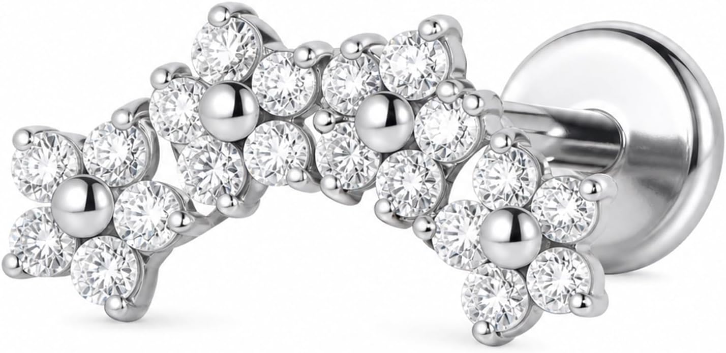 16G G23 Titanium Flat Back CZ-Flower Stud Piercing Jewelry