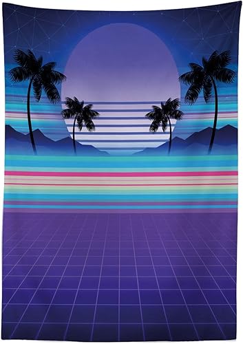 Miniatura 2 de Ambesonne Synthwave - Mantel rectangular con diseño retrowave de rayas coloridas y palmeras galácticas, mantel rectangular para decoración de