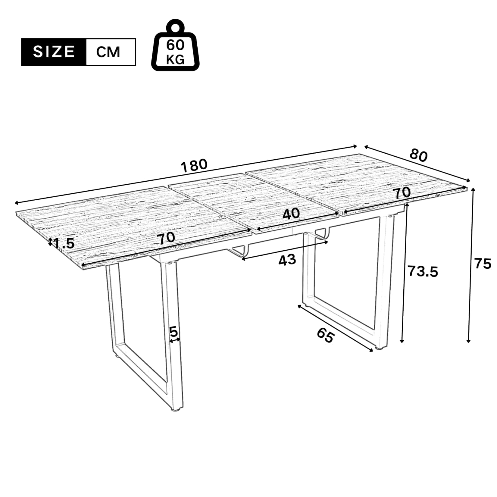 PUGSDRLY Table a Manger Extensible,Table Salle à Manger Rectangulaire Multifonctionnelle,Moderne Minimaliste,pour Bureau, Salon,L140/180*W80*H75cm (Natural)