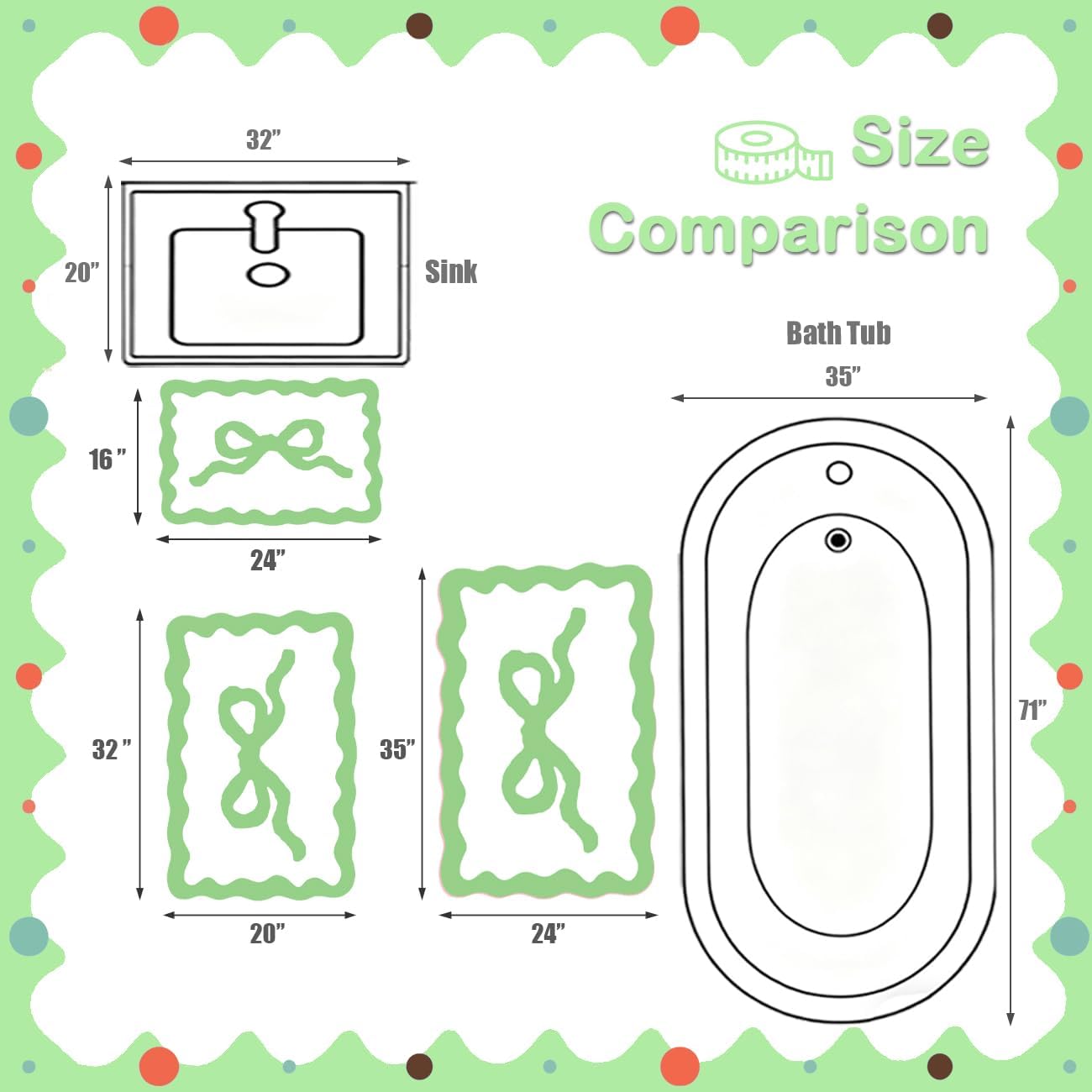 Green Bow Bath Mat - Scalloped Bow Bathroom Rug Easter Spring Room Decor Microfiber Bath Mat Water Absorbent Non Slip Shower Carpet Girls Bedroom Aesthetic Preppy Rug (Green, 20" x 32")