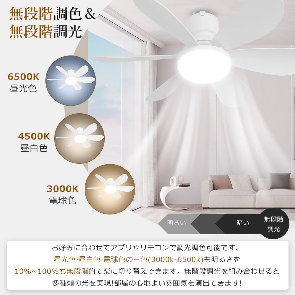 シーリングファンライト リモコン付き 6-8畳 薄型 小型 引掛け式 工事不要 天井扇風機 ファン付き照明 サーキ 【ベッドルームベッドサイドライトクリス】