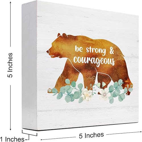 Miniatura 2 de Letrero de madera de animales del bosque, letrero de madera de oso con texto en inglés «Be Strong and Courageous», decoración de escritorio, Sé