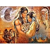 Sunnay 5D Diamond Painting Full Drill, Indianer Und Wolfsbabys Kits for Adults Kids Crystal Rhinestone DIY Arts Craft Home Wall Decor 35 x 25 cm (Wolf Groß, 40 x 50 cm)