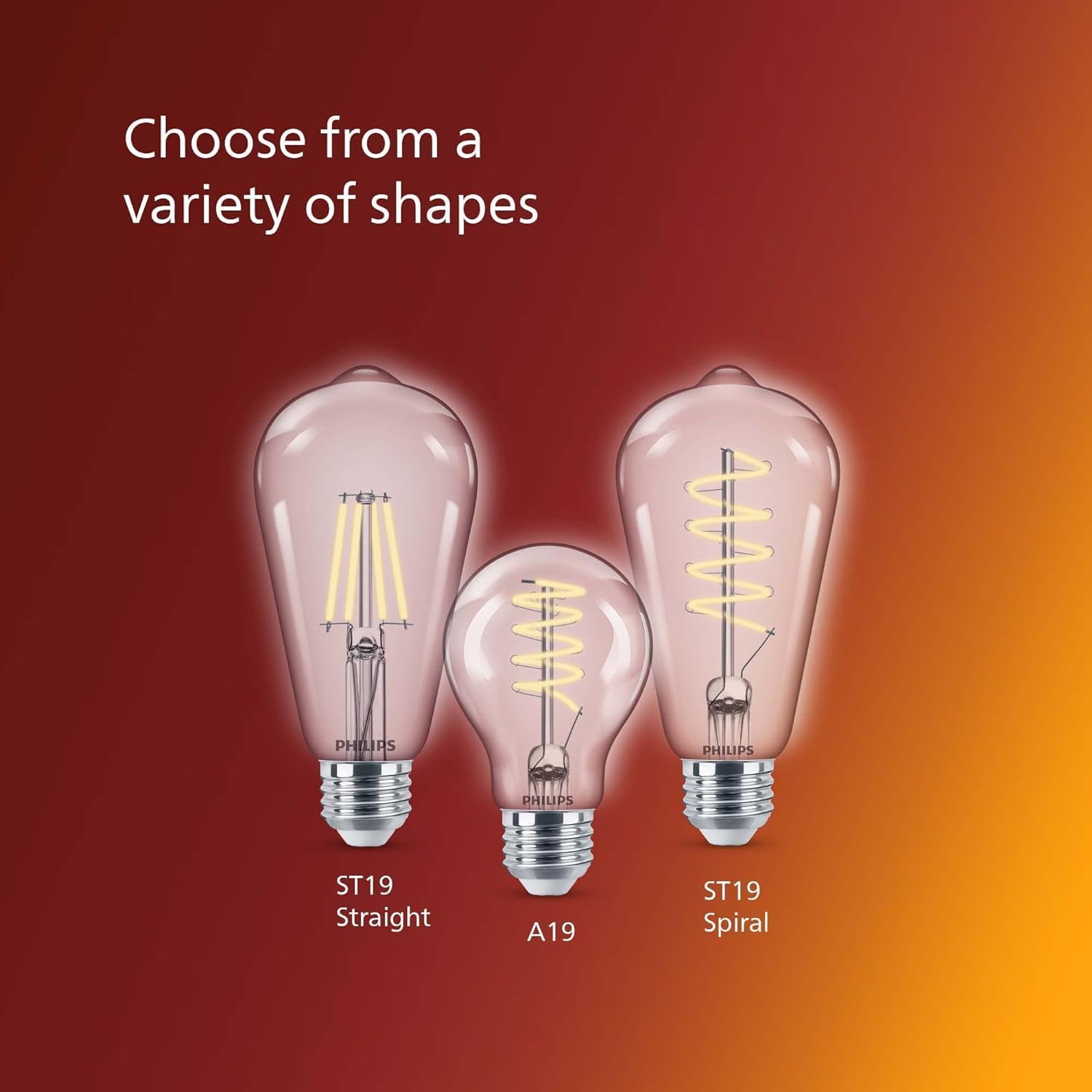 PHILIPS LED 75W ST19 4-Pack Vintage Edison Spiral Soft White (2700K) 800 Lumen (8W = 75W) Dimmable Clear Flicker-Free Light Bulbs
