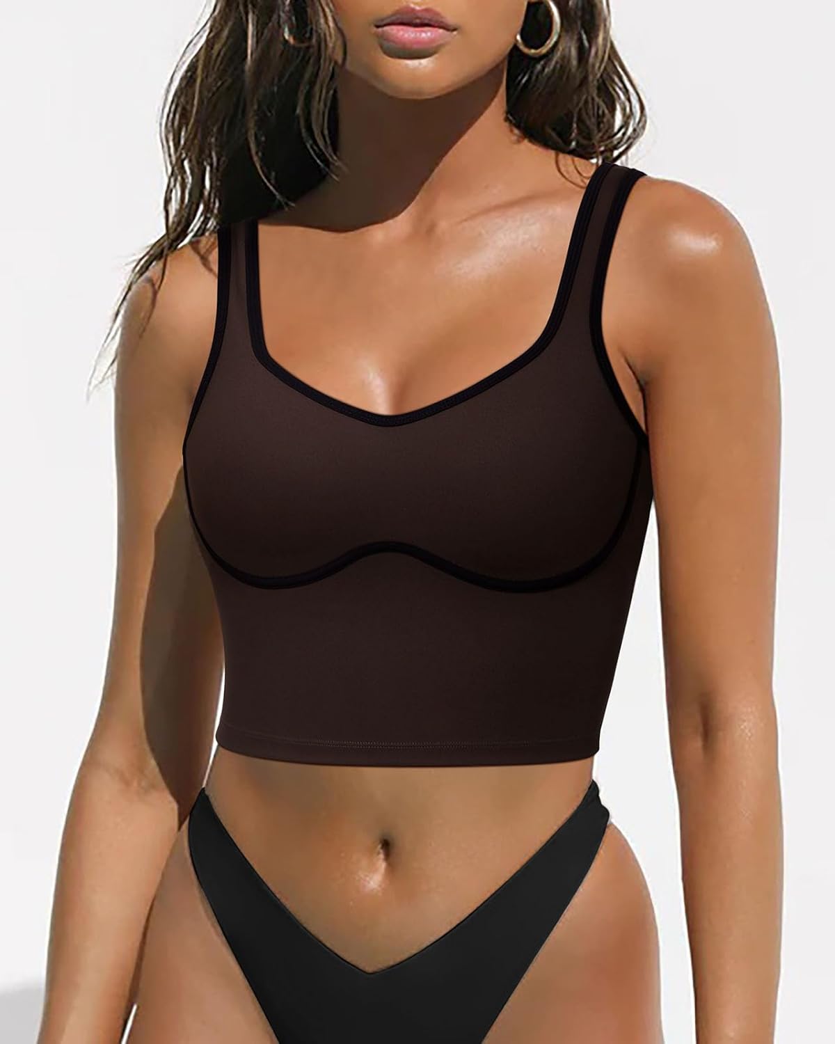 SUUKSESS Women Sweetheart Neckline Longline Sports Bra Padded Basic Workout Crop Tank Top - Image 4