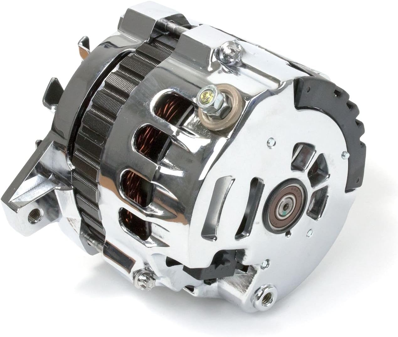 Speedway Motors GM CS-130 Style 220 Amp Alternator with V-Belt Pulley, Internally Regulated One-Wire Design for 1985-1993 GM Vehicles, High Output Chrome Finish for Hot Rods