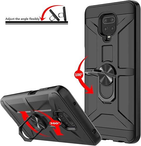 Vista 11 de Funda para Xiaomi Note 9 Pro, Note 9s/Note 9 Pro Max, con 3 protectores de pantalla de vidrio templado, soporte de anillo integrado y soporte Verde