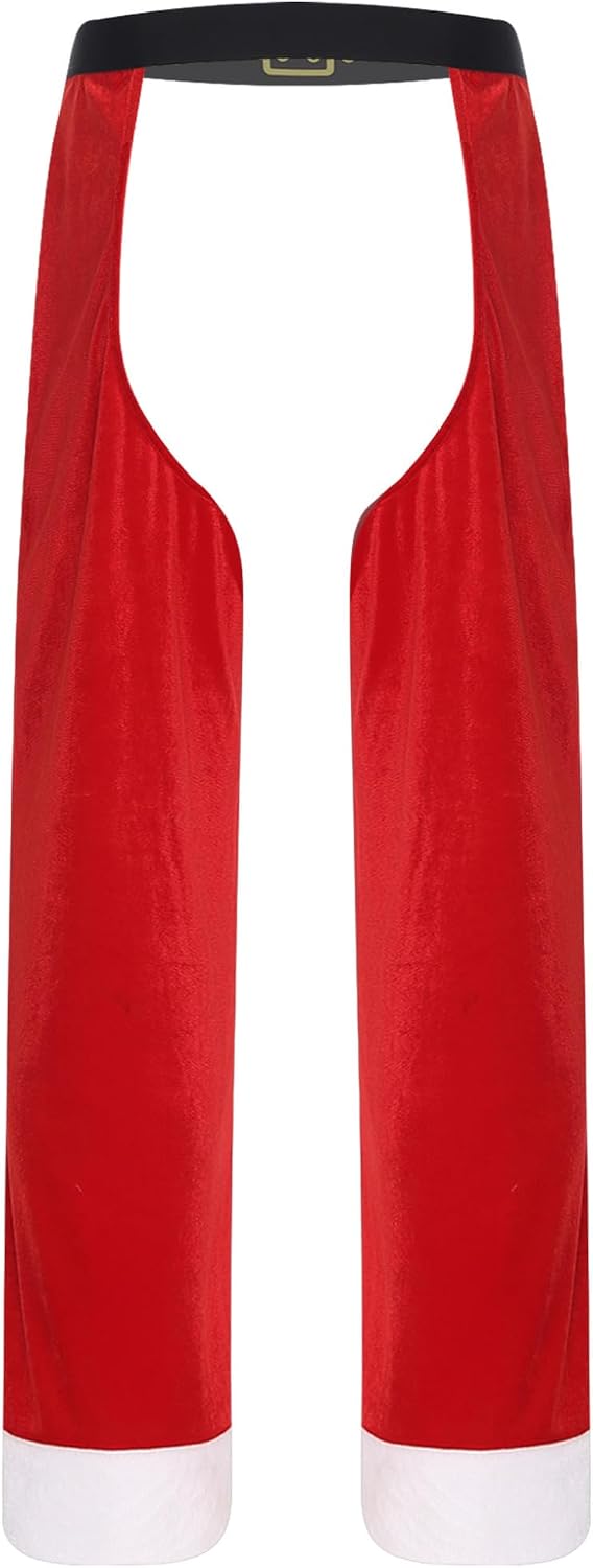 Oyolan Adult Men Long Pants Thermal Underwear Red Velvet Xmas Trousers Crotchless Dance Bottoms Clubwear