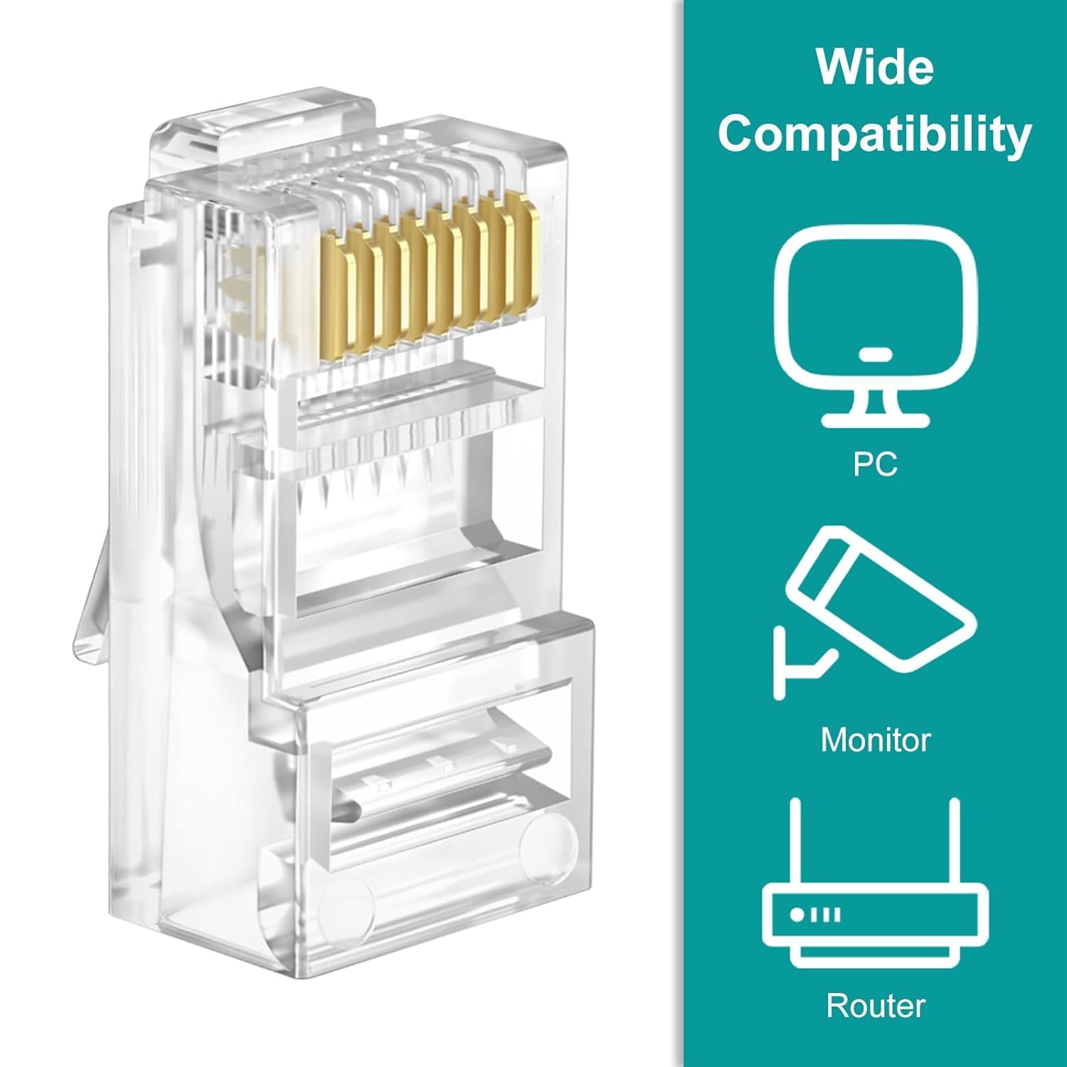 XIKKART UTP RJ45 Connectors, Cat6 RJ45 Pass Through Plugs 50-Pack, Cat6 RJ45 Plugs with 50-Pack Strain Relief Boots for Solid or Standard Ethernet Cables, Transparent - Image 4 thumbnail
