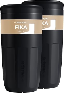 Wessper Mug 400 ml, Reusable Cups with Lid for Hot and Cold Drinks, Togo Coffee Mug, Fits in Car Cup Holder, Alternative to Paper Cups - Pack of 2 - Black