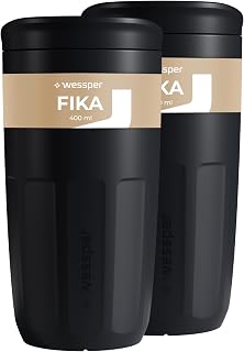 Wessper Mehrweg Becher mit Deckel, 400 ml, 2 Stück, Schwarz