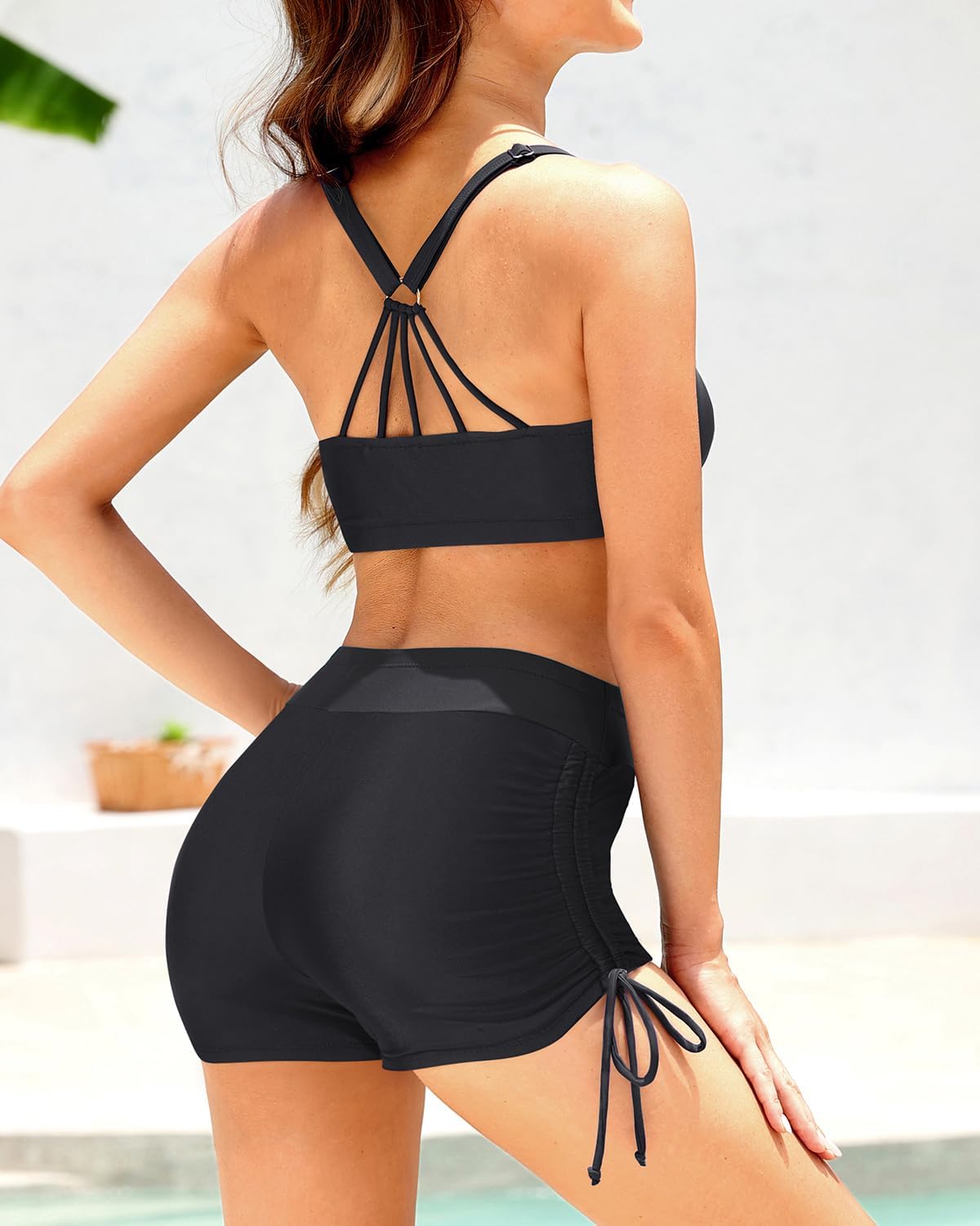 Yonique 3 Piece Womens Tankini Swimsuits with Shorts Athletic Bathing Suits Tank Tops with Bra and Boyshorts - Image 4