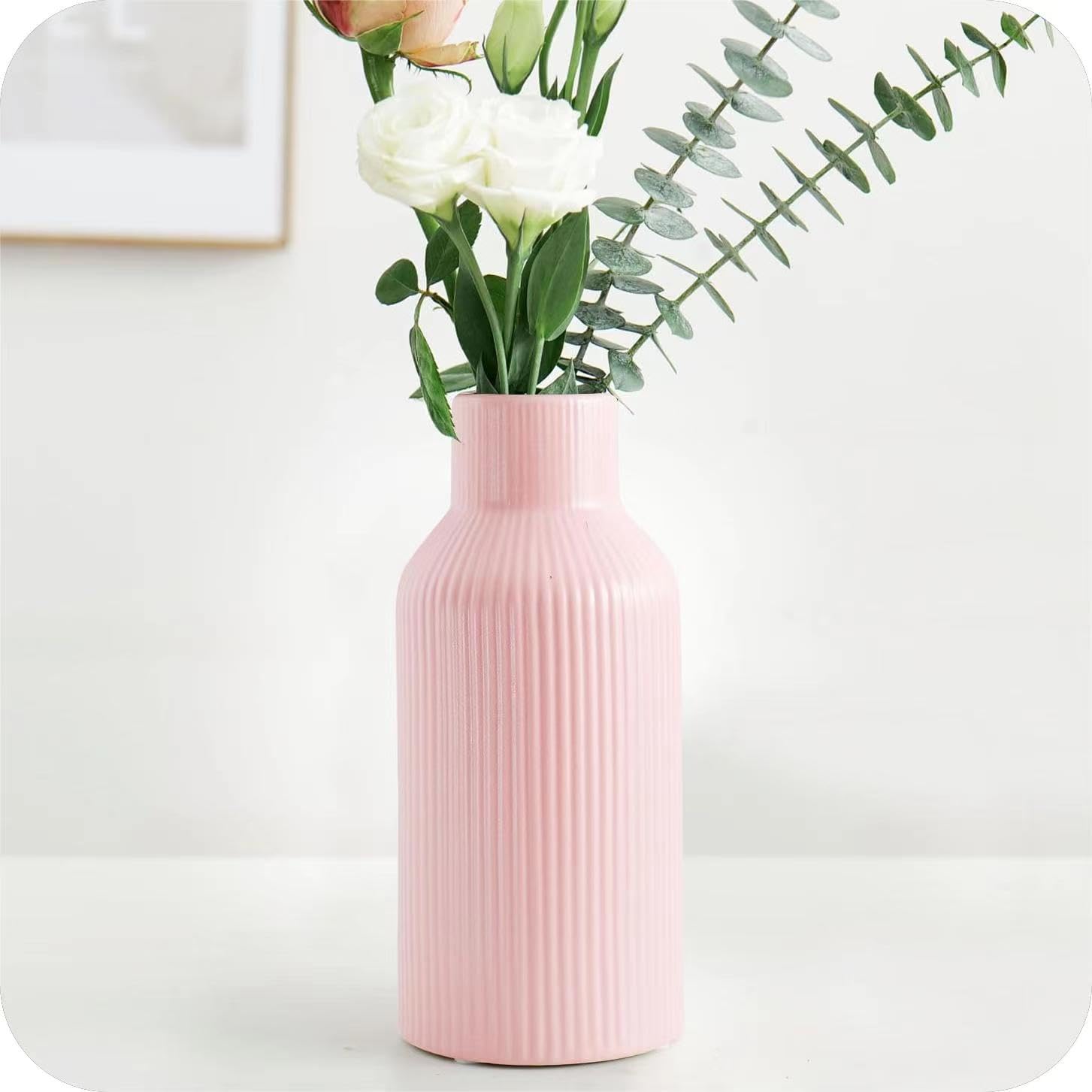 Hanaomaoyi Vase für Pampasgras，20cm Keramik Vase Weiß Matt Rund Modern Design, Boho Style for deko Aesthetic, Blumenvase für Wohnzimmer, Schlafzimmer Dekoration, Einfach Nordic Stil