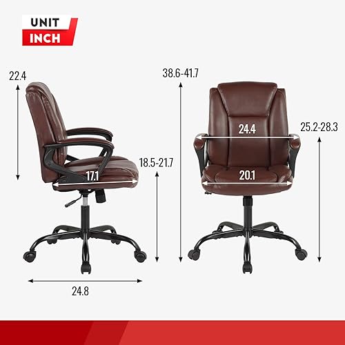 Miniatura 10 de Silla de oficina en casa, silla ergonómica de escritorio de piel sintética, silla de trabajo giratoria con respaldo medio, silla de computadora con