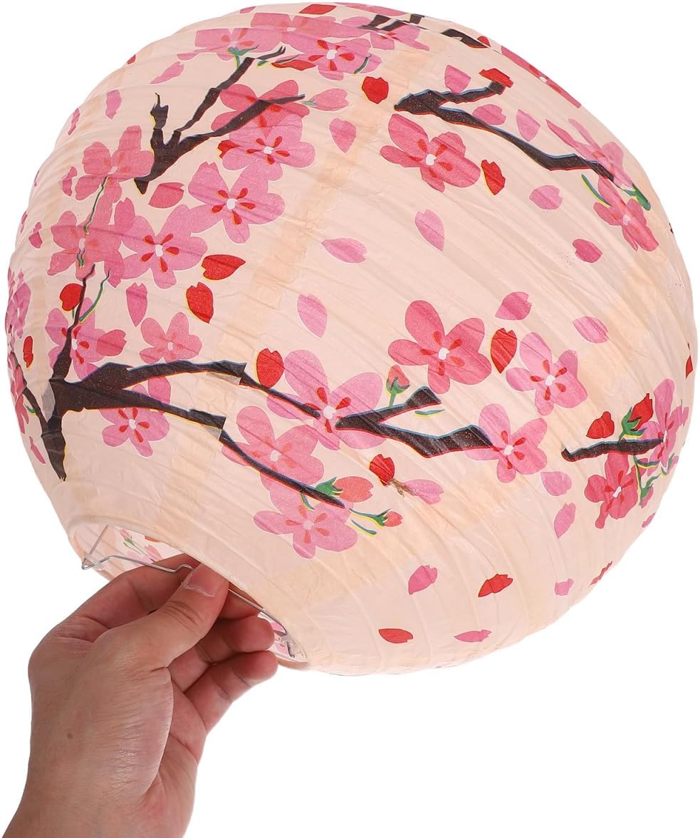 Kichvoe Paper Lantern 12 Inch Chinese Japanese Hanging Lanterns Oriental Round Lamp Foldable Festive Lamp Cherry Blossom Lantern Decoration Pink, 30x30cm, 110988BW94