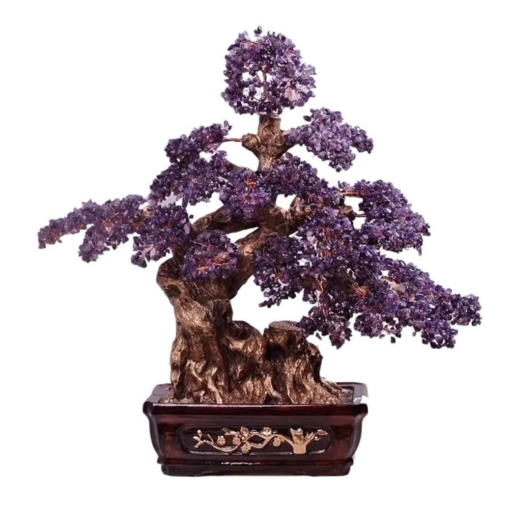 Money Tree Crystal Gemstone Bonsai Tree, Feng Shui Wealth Fortune and Luck Decorations Crystal Tree(Purple)