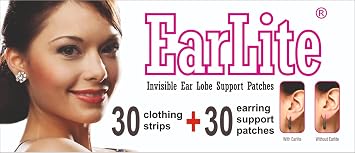 EarLite Fashion Kit EarLobe Support Patches 30 patches + Double Sided Tape for Fashion, Clothing and Body 30 Strip