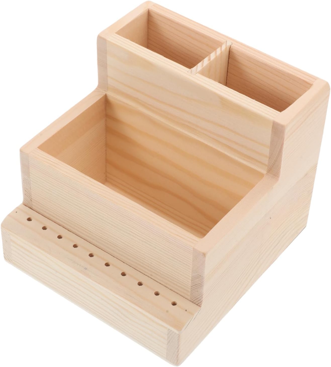 OUNONA Wooden Manicure Tool Holder with Compartments Large Capacity Beige