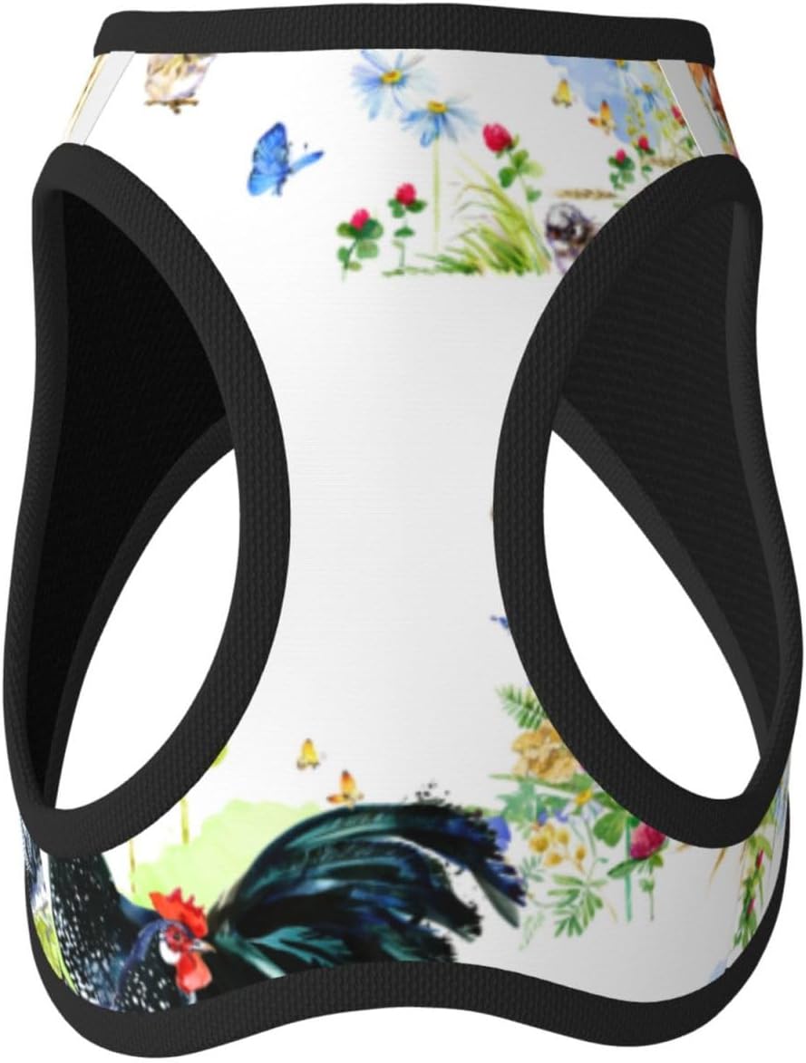 Rooster Chicken Watercolor Flowers Small Elastic Pet Towing Vest, Suitable for Outdoor Walks with Accessories Large