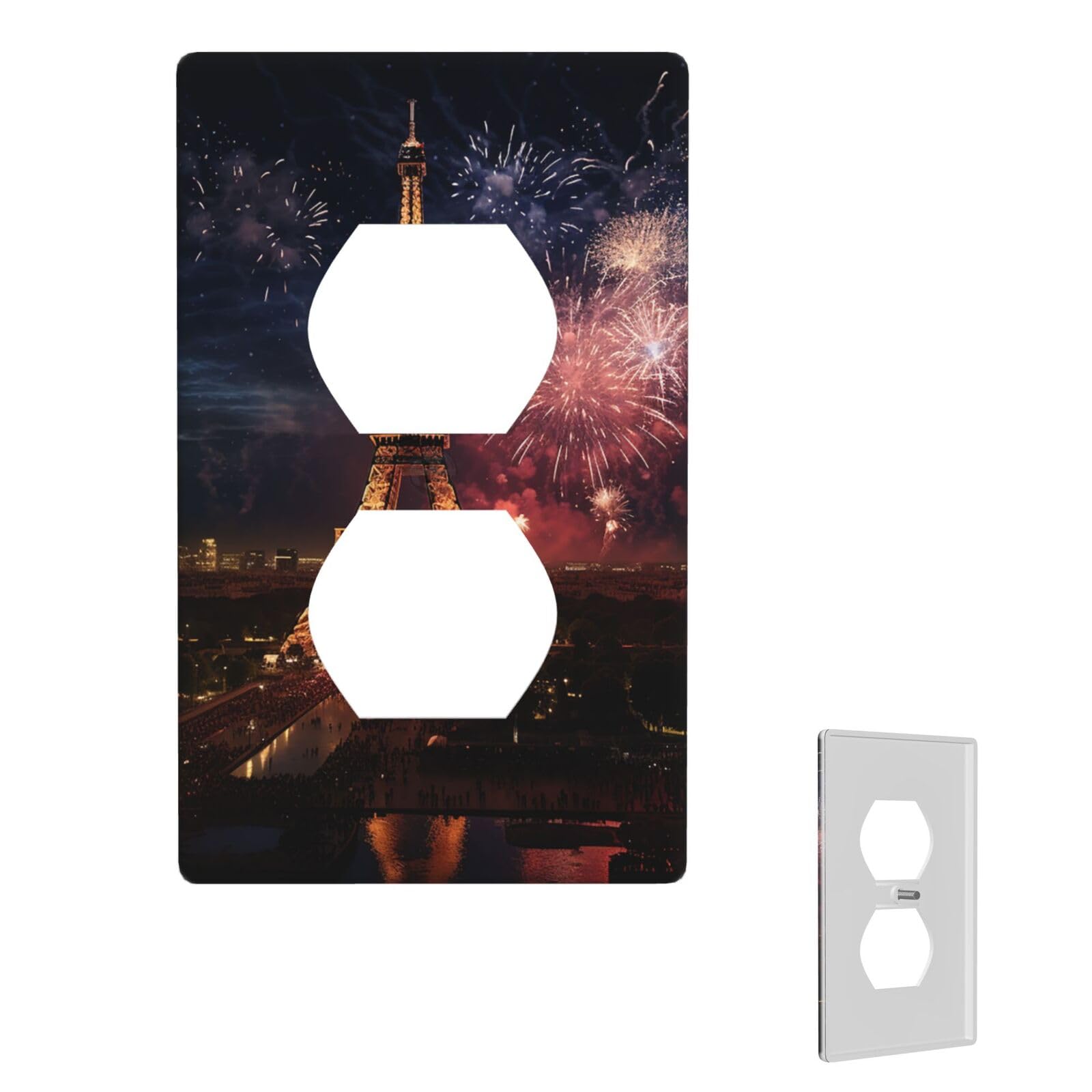 1-Gang Decorator Wall Plate Eiffel Tower Fireworks Light Switch Cover Single Gang Receptacle Wall Plate Standard Size 4.5" x 2.76" Wallplate Unbreakable Polycarbonate Outlet Faceplates Cover