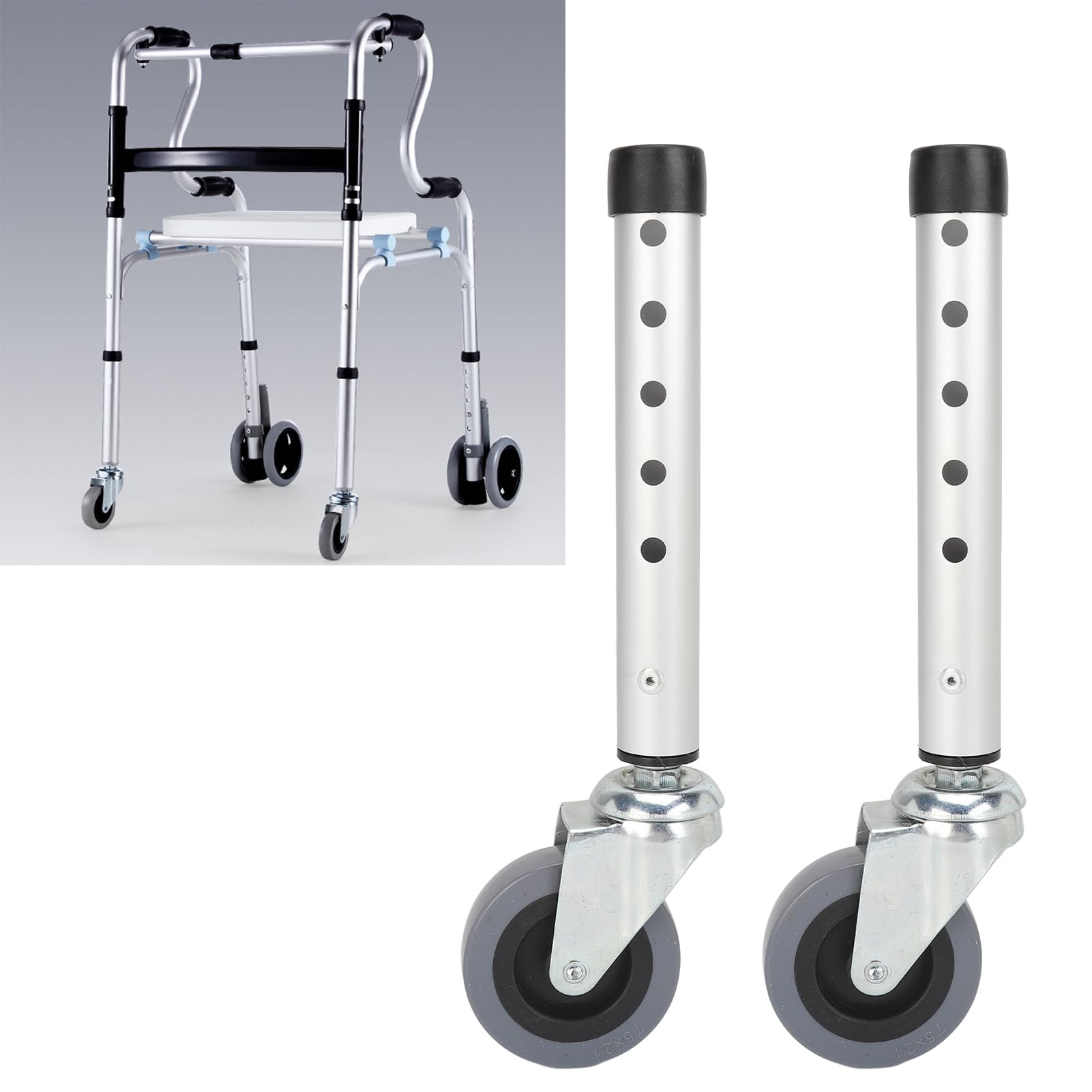 BRRNOO 2 Ruedas para Andador, Accesorios de Repuesto para Andador, Ruedas Giratorias Universales para Pies de Andador, Repuesto de Altura Ajustable para Personas Mayores