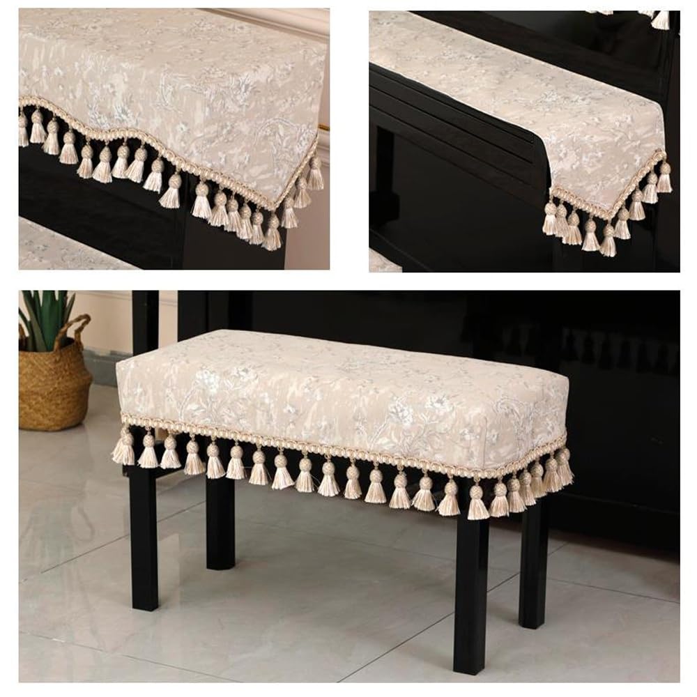 Zestaw osłon przeciwpyłowych do pianina — odporny na zużycie aksamit z wiszącymi frędzlami 3D, pasuje do standardowych pianin(Top+Keyboard+Single Bench Set)