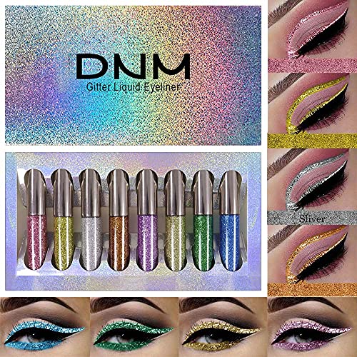 8 Colors Liquid Glitter Eyeliner Sets Delineadores De Colores Para Ojos Dnm Silver Gold Blue Green Metallic Sparkly Colorful Glitter Gel Liquid Eyeliner Pen Pack Glitter Liquid Liner Glitters For Eyes #TOP1