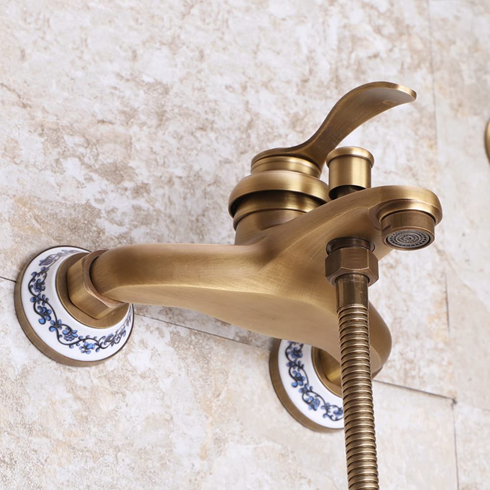 Gx Rubinetto Vasca Doccia, Nero, Miscelatore Monocomando Esterno, Con Doccetta E Tubo Flessibile Doccia Da 1.5M, Vasca Da Bagno Miscelatore a Parete, Ottone, Stile Anticato