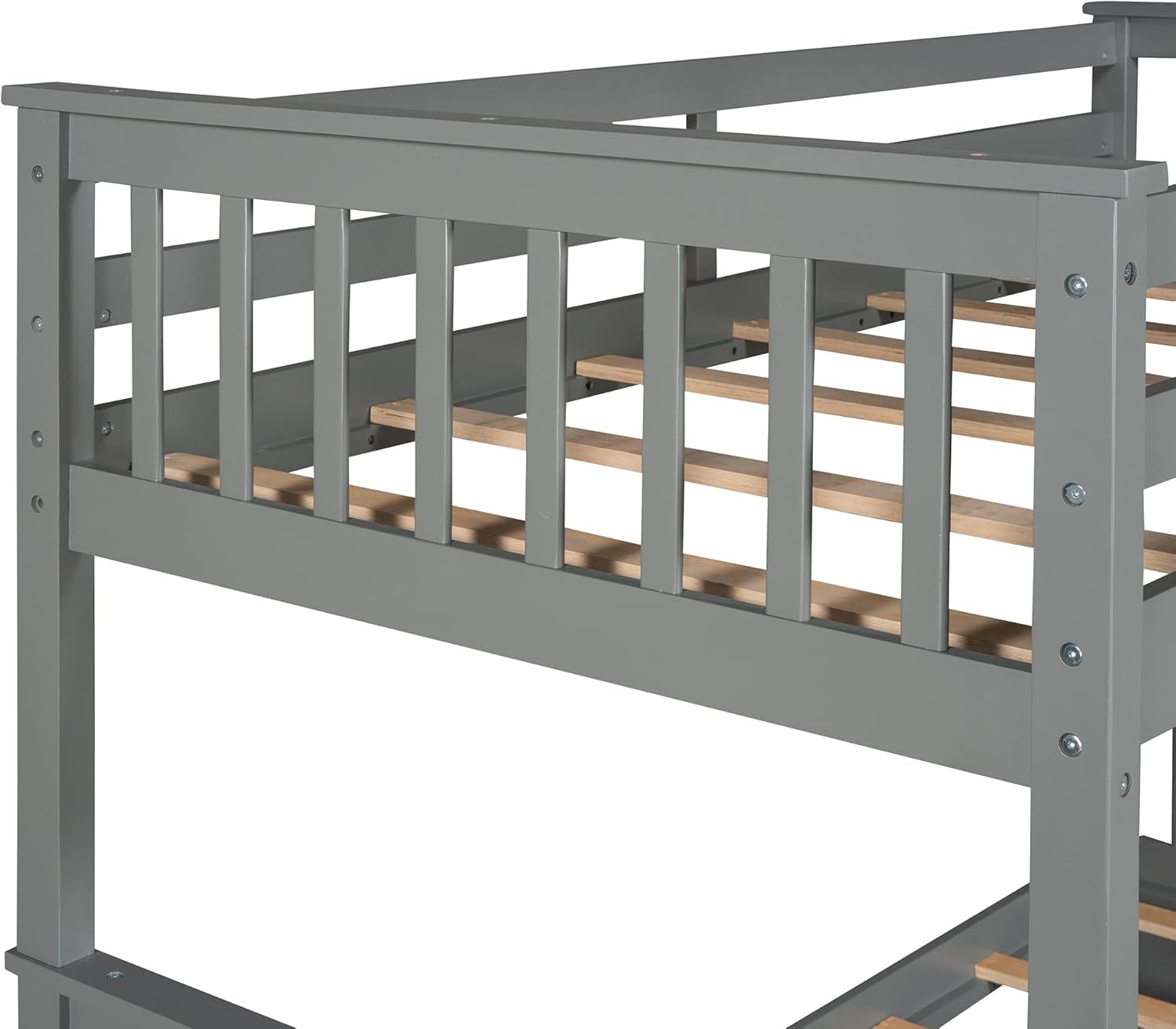 Harper & Bright Designs Twin Over Twin Bunk Bed, Solid Wood Bunk Bed Frame with Ladders & 2 Storage Drawers, Bedroom Furniture, Grey