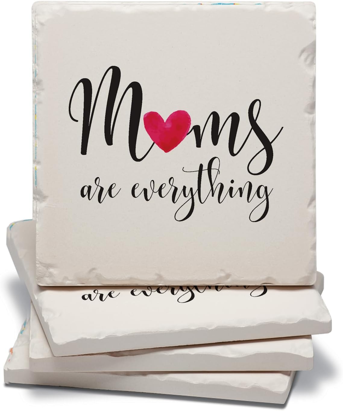 Thirstystone Mom Everything 4 Pack Assorted Tumbled Tile Stone Coasters with Protective Cork Backing 4" Square Manufactured in The USA