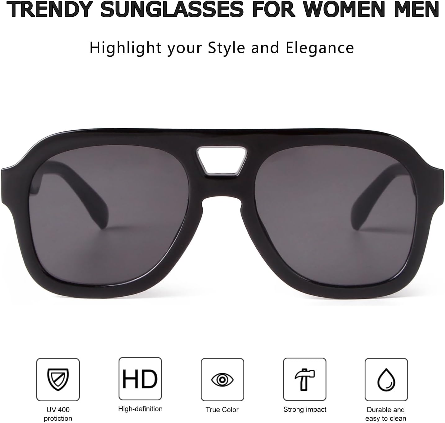 JUDOO Retro 70s Square Flat Aviator Sunglasses for Women Men Trendy Rectangle Double Bridge Geometric Sun Glasses Shades - Image 5