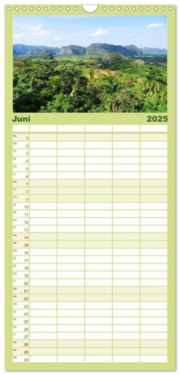 Familienplaner 2025 - Kuba • Impressionen mit 5 Spalten (Wandkalender, 21 cm x 45 cm), CALVENDO: Das sonnige Land der Strände, Oldtimer und Zigarren (CALVENDO Orte)