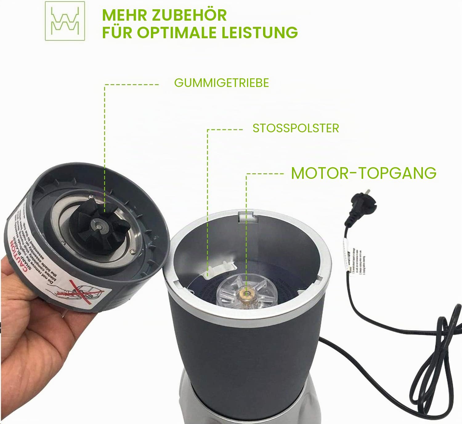 14 Stück Mixer-Ersatzteile Extraktor Klinge und Tassen für NutriBullet 600w & 900w Serie, einschließlich Stoßdämpfer und Getriebe (1 Klinge + 3 Tassen + 1 Deckel)