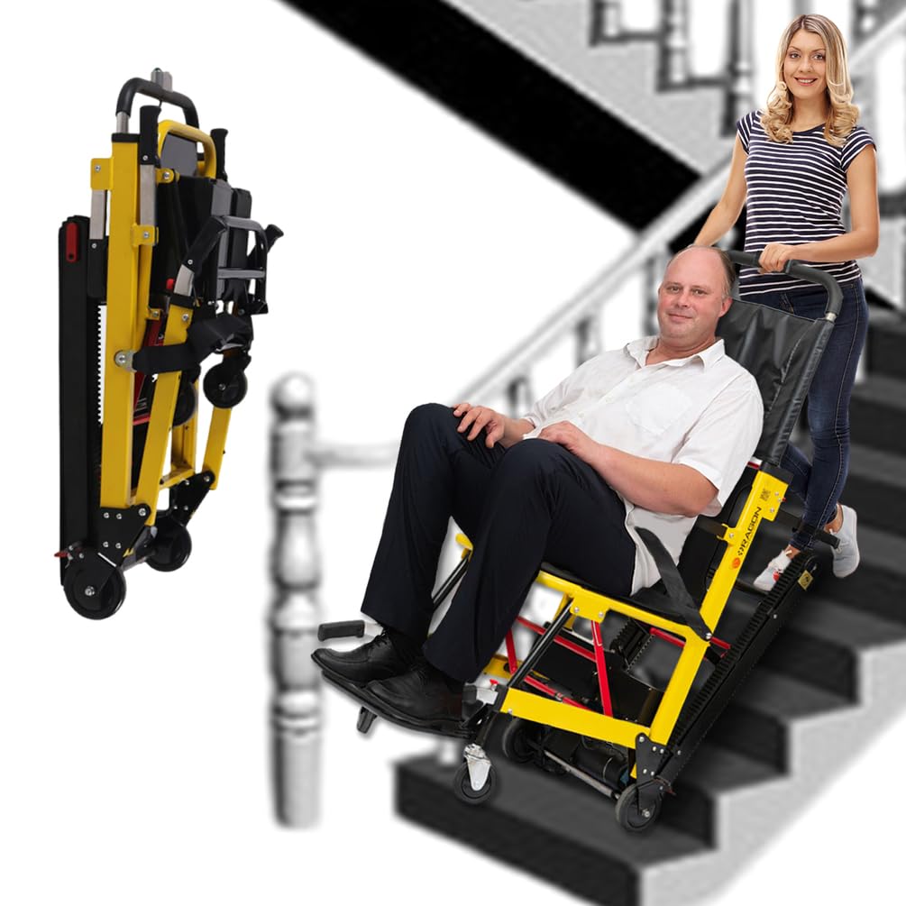 Sedia a rotelle elettrica per Scale Pieghevole in Lega di Alluminio con Batteria 24V/13Ah, cingoli in Gomma, Portatile per evacuazione di Anziani e disabili (Yellow)